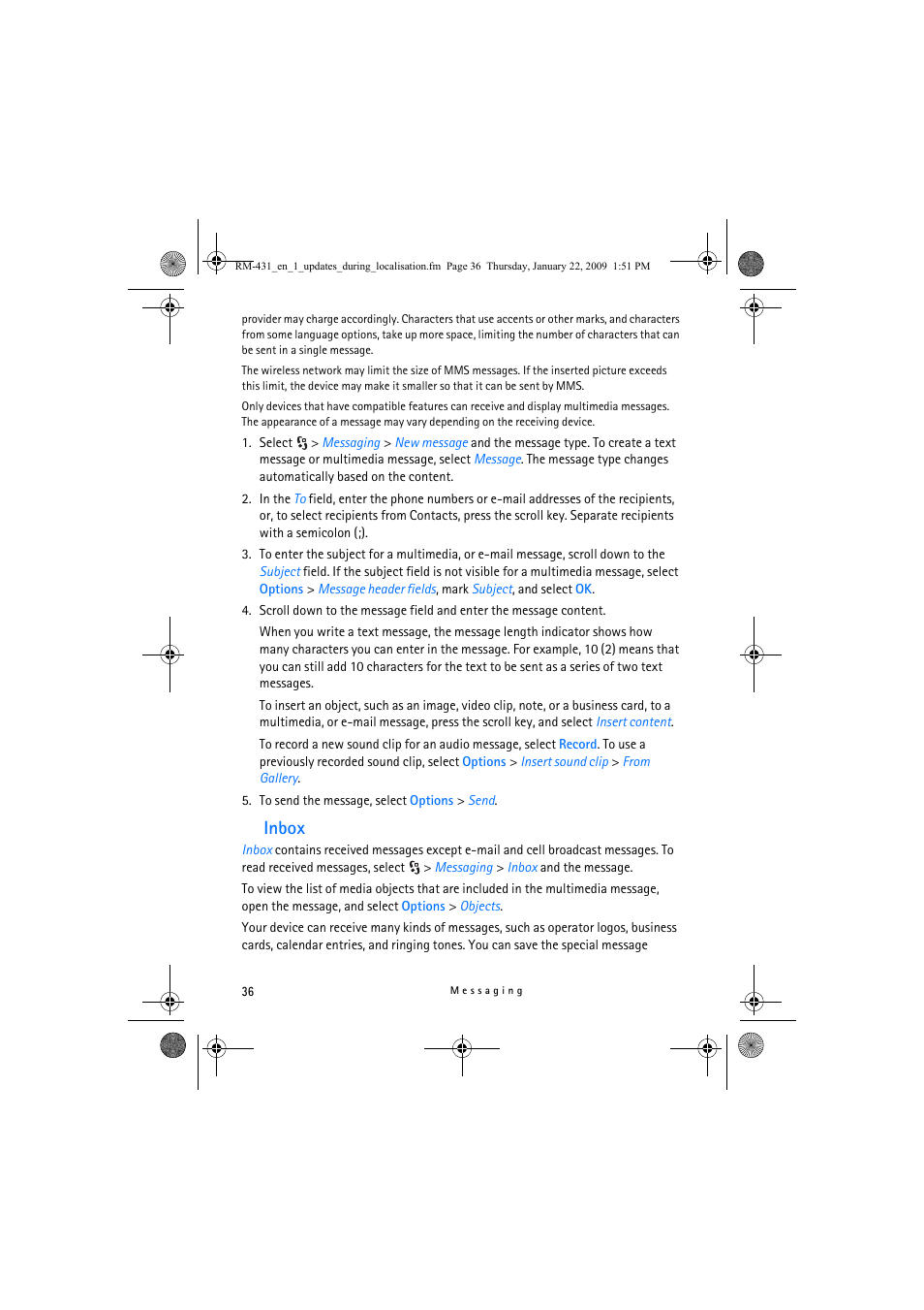 Inbox | Nokia 5630 XpressMusic User Manual | Page 36 / 77