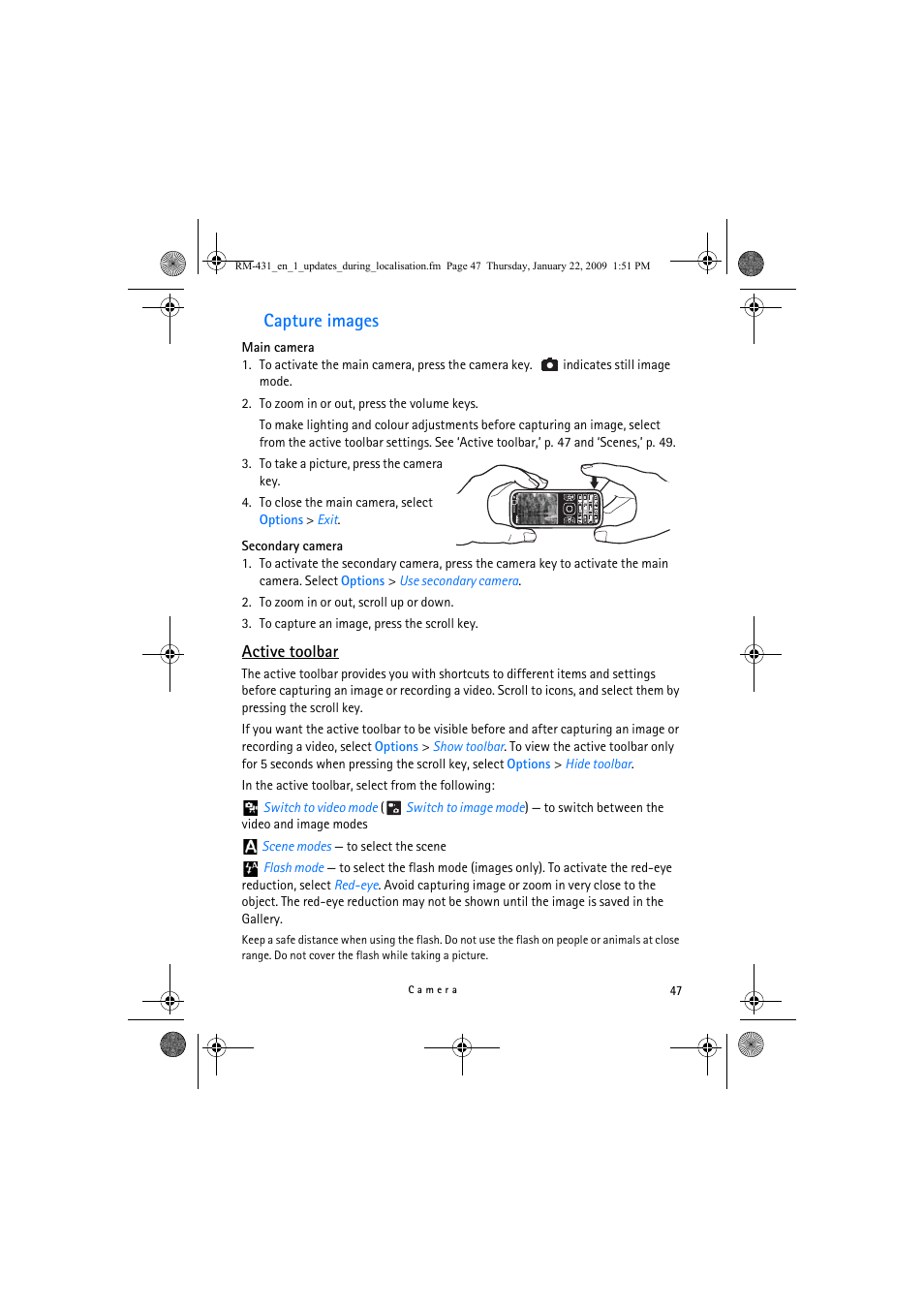 Capture images, Active toolbar | Nokia 5630 XpressMusic User Manual | Page 47 / 77