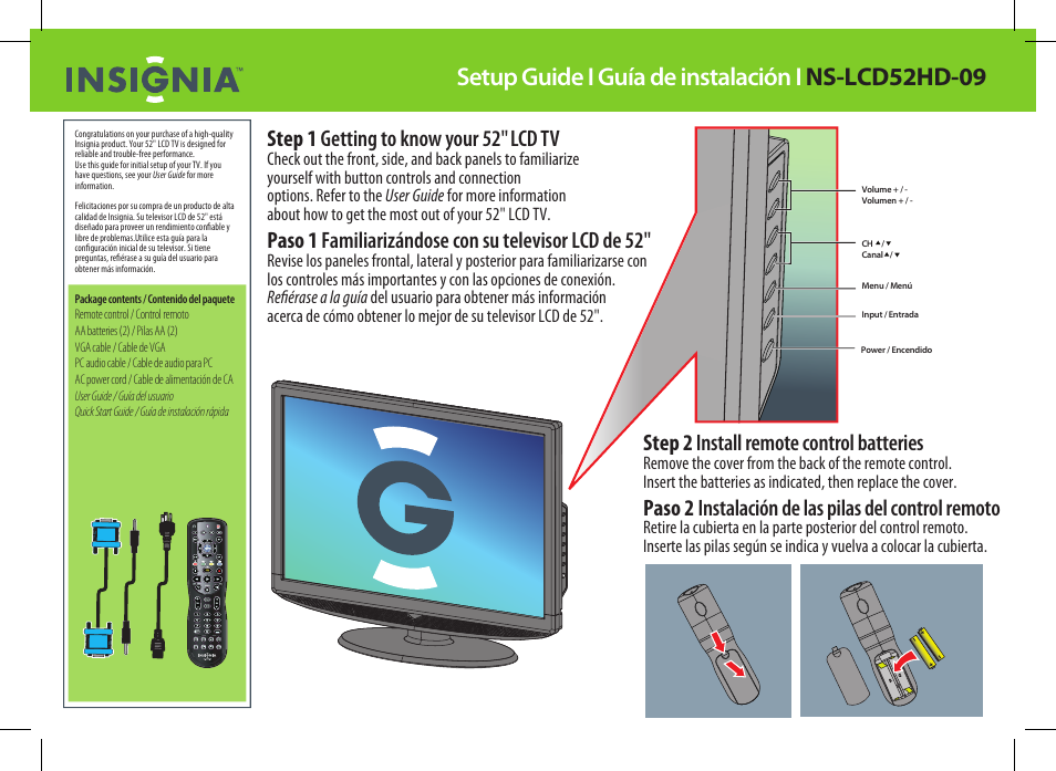 Insignia NS-LCD52HD-09 User Manual | 2 pages