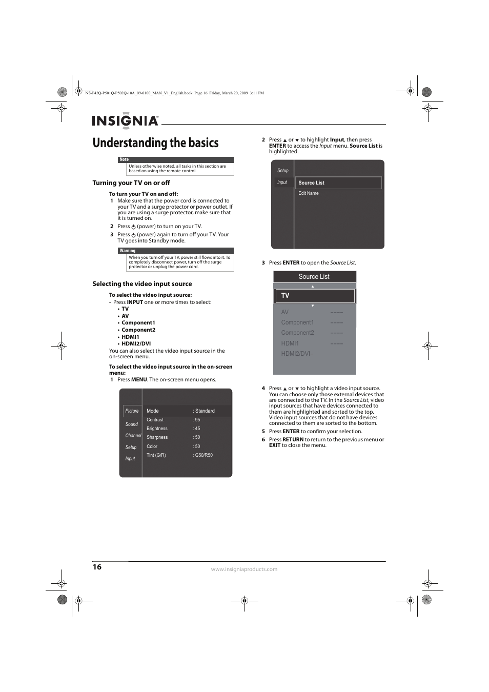 Understanding the basics | Insignia NS-P42Q10A User Manual | Page 20 / 52