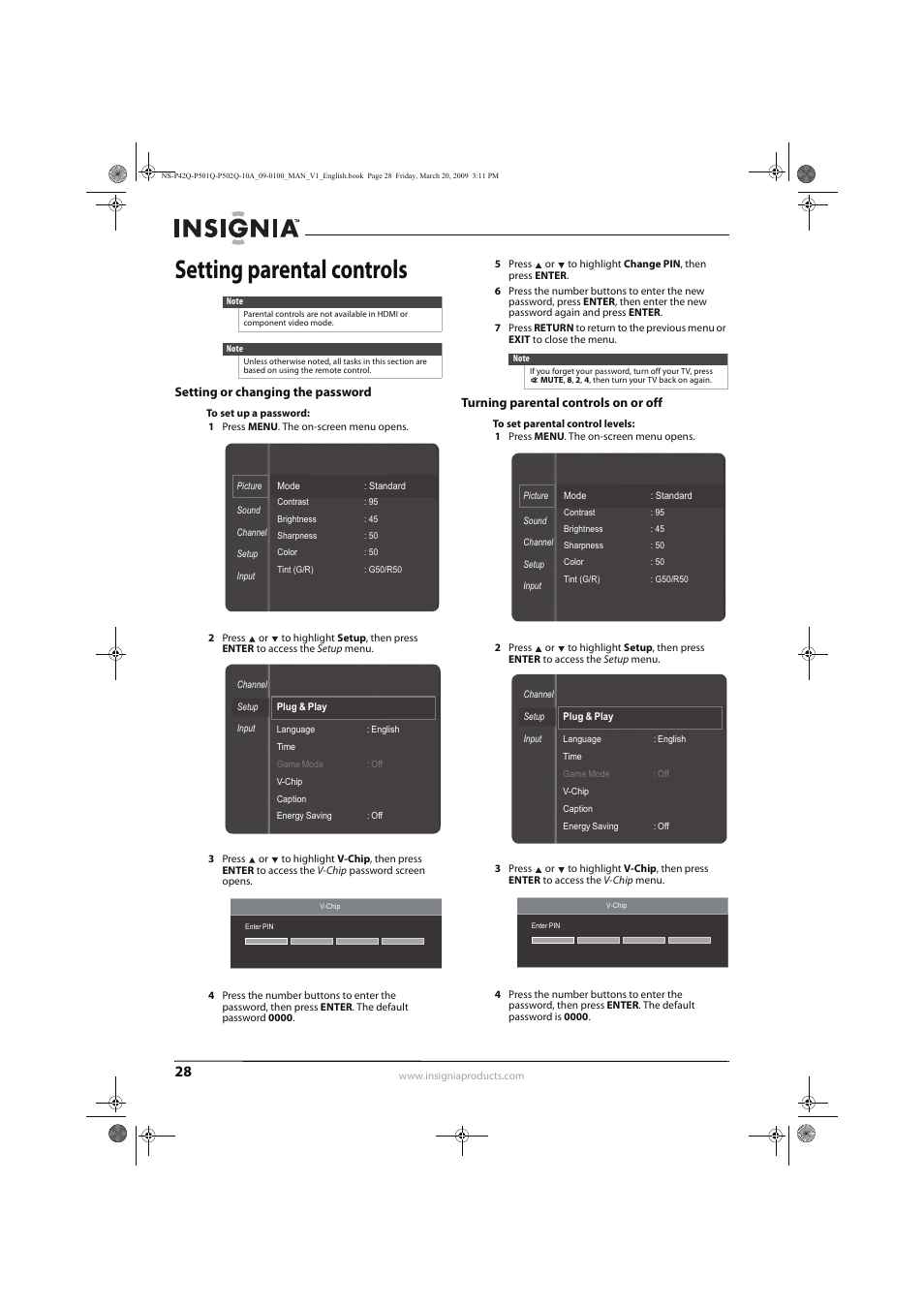 Setting parental controls | Insignia NS-P42Q10A User Manual | Page 32 / 52