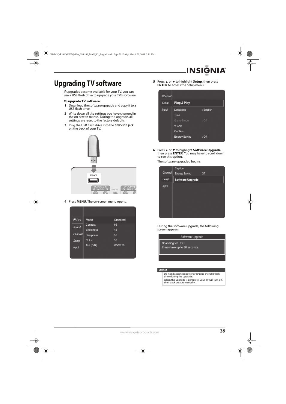 Upgrading tv software | Insignia NS-P42Q10A User Manual | Page 43 / 52