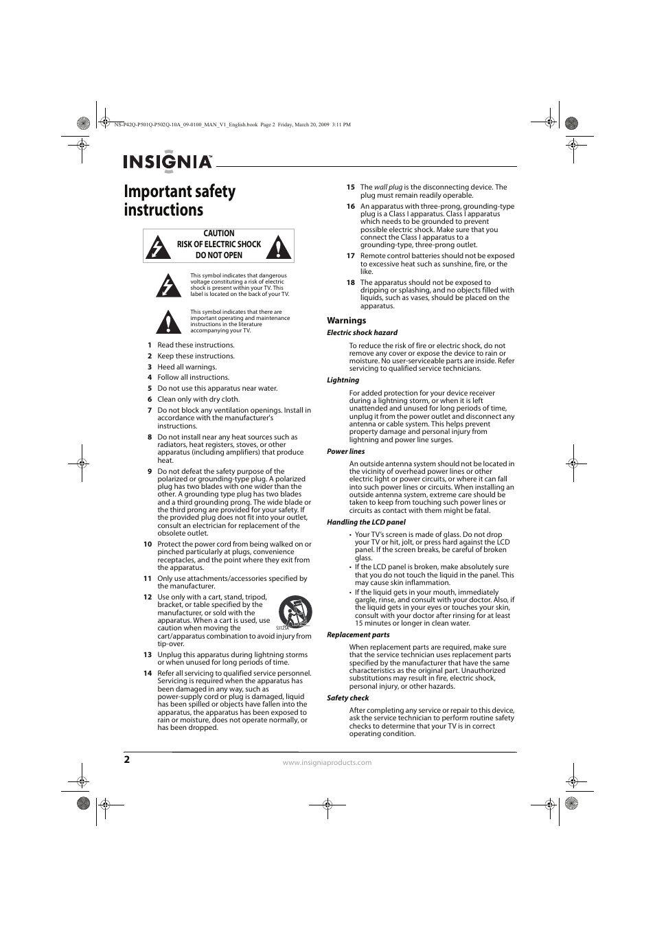 Important safety instructions | Insignia NS-P42Q10A User Manual | Page 6 / 52