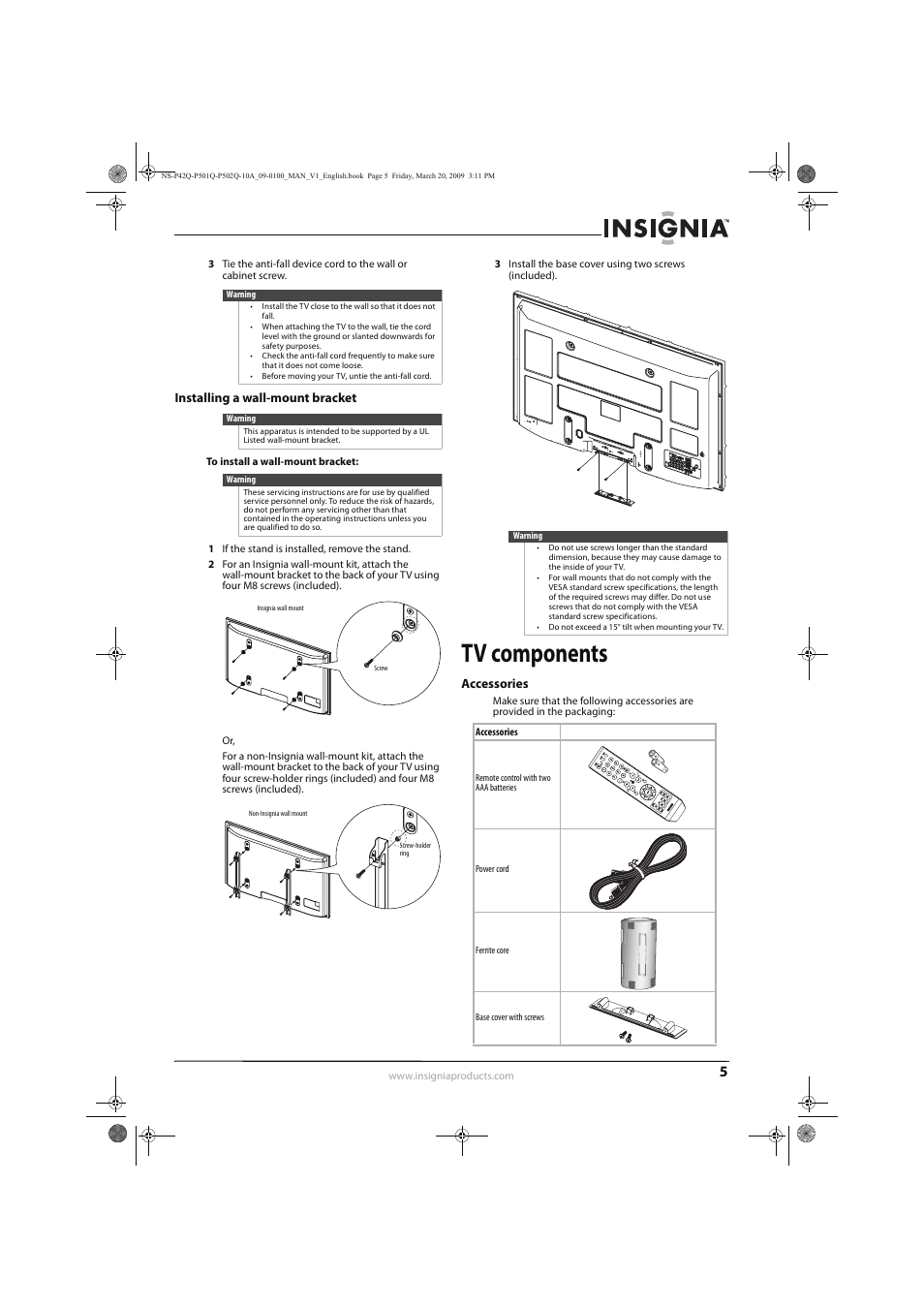 Tv components | Insignia NS-P42Q10A User Manual | Page 9 / 52