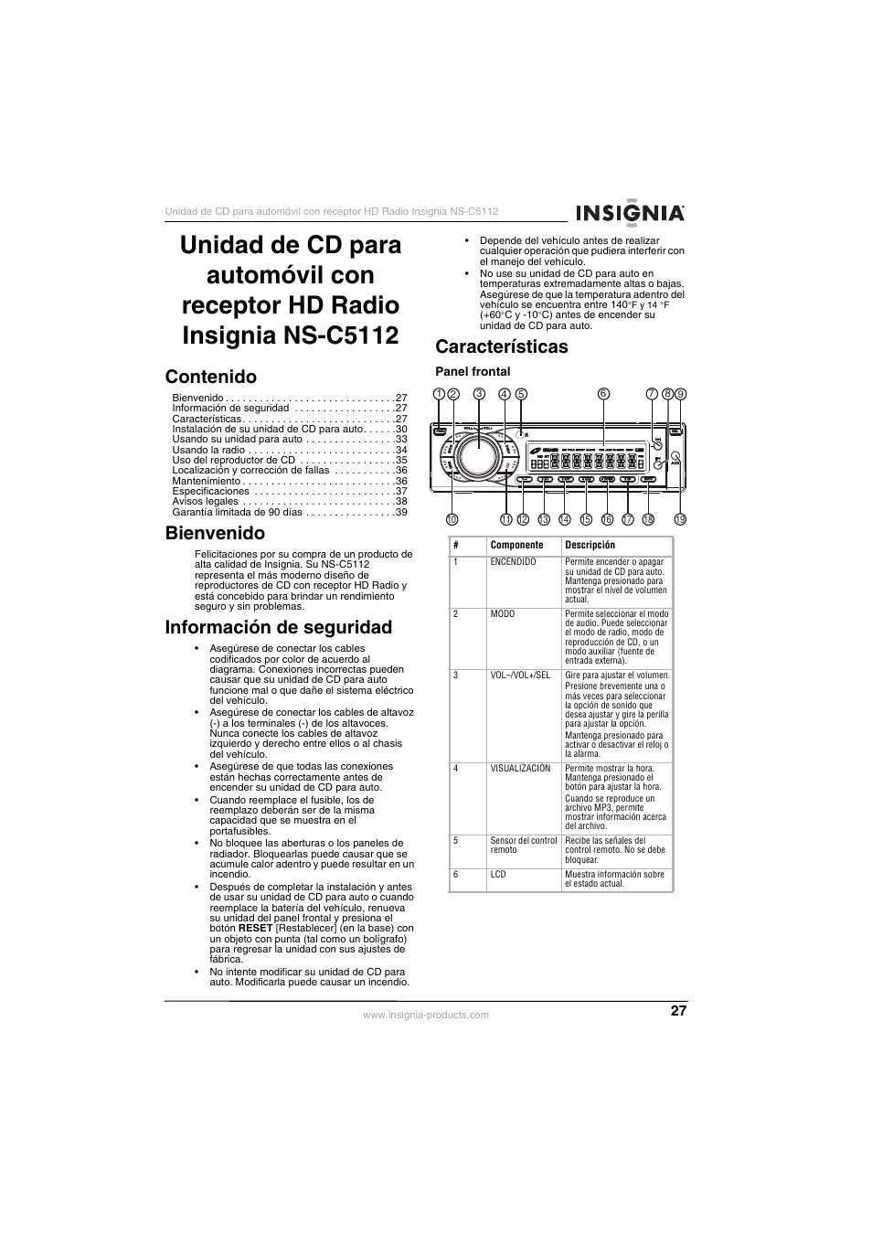 Insignia INSIGNA NS-C5112 User Manual | Page 29 / 44