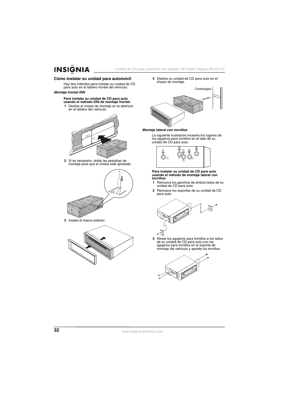 Cómo instalar su unidad para automóvil | Insignia INSIGNA NS-C5112 User Manual | Page 34 / 44