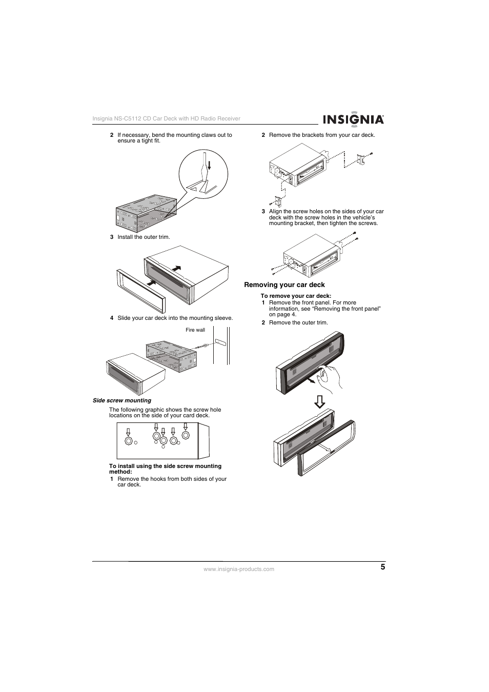 Removing your car deck | Insignia INSIGNA NS-C5112 User Manual | Page 7 / 44