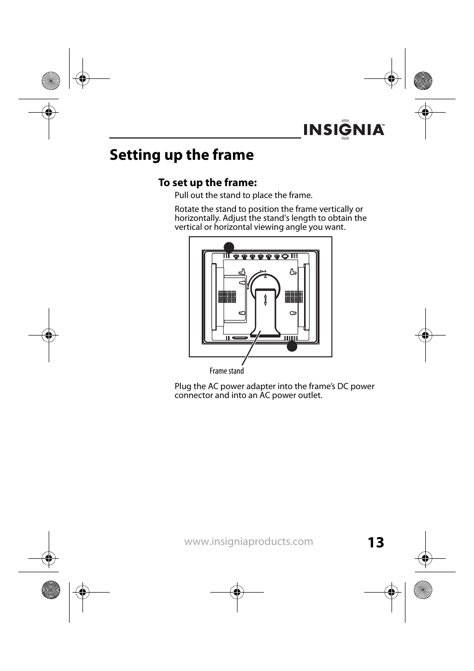 Setting up the frame | Insignia NS-DPF8TR User Manual | Page 13 / 52