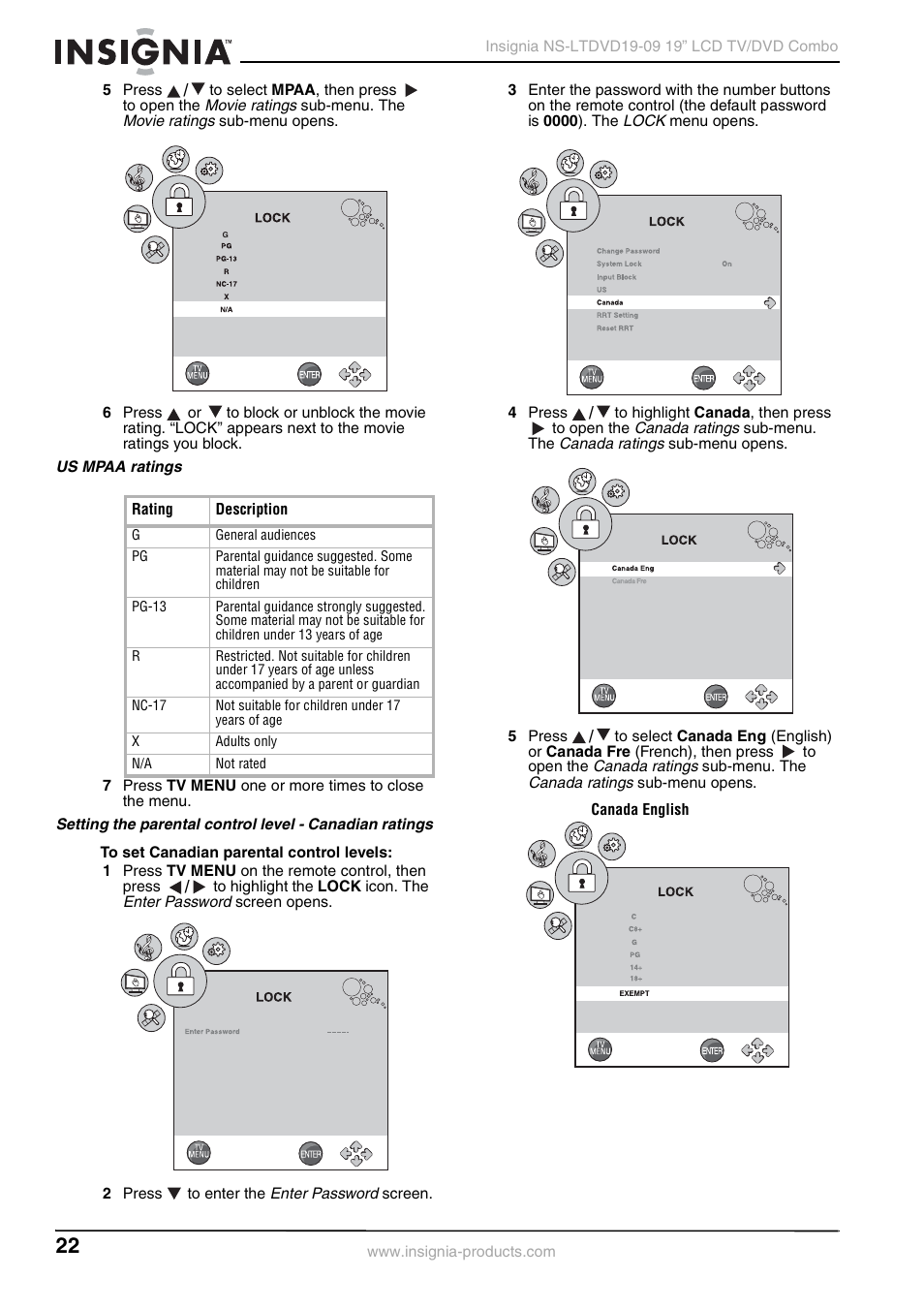 Us mpaa ratings | Insignia User Guide User Manual | Page 22 / 76