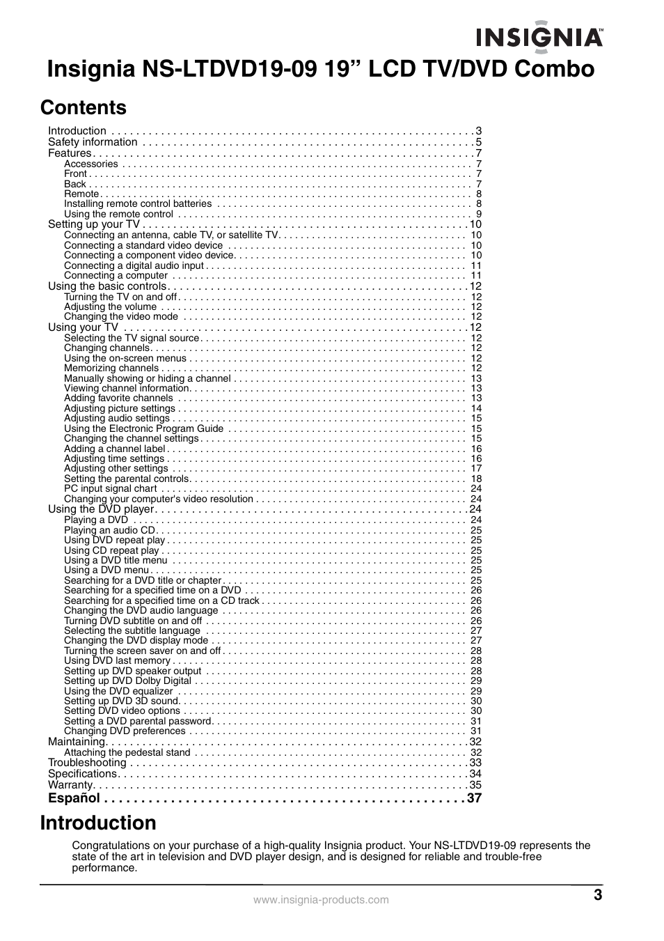 Insignia User Guide User Manual | Page 3 / 76