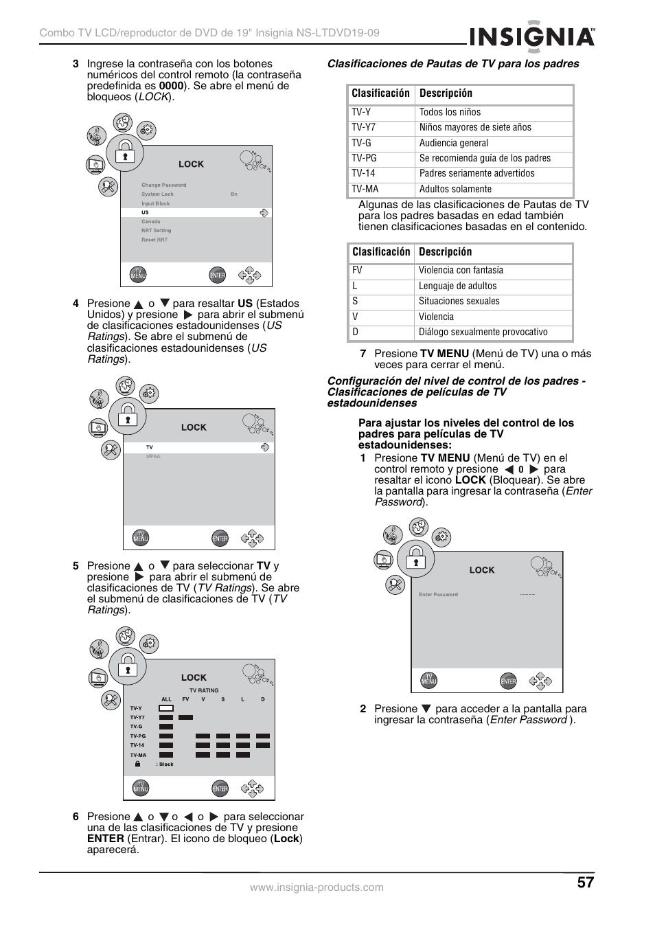 Clasificaciones de pautas de tv para los padres | Insignia User Guide User Manual | Page 57 / 76