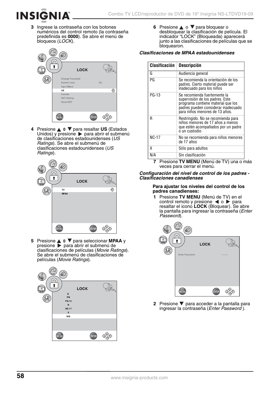 Clasificaciones de mpaa estadounidenses | Insignia User Guide User Manual | Page 58 / 76
