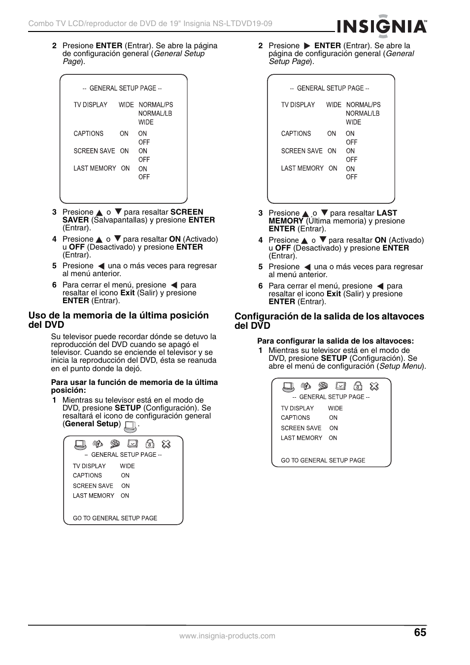 Uso de la memoria de la última posición del dvd | Insignia User Guide User Manual | Page 65 / 76
