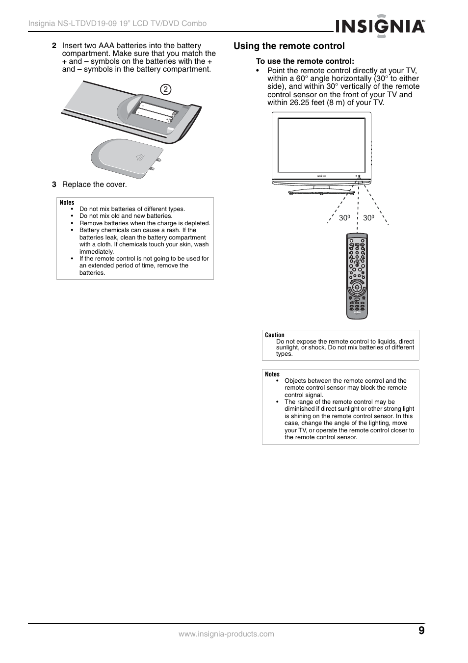Using the remote control | Insignia User Guide User Manual | Page 9 / 76