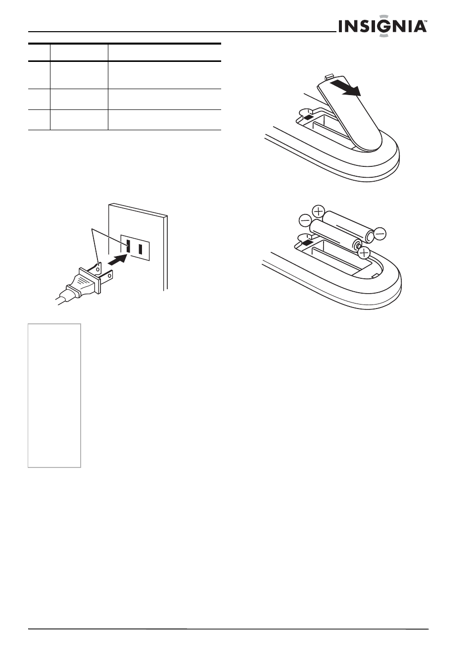 Configuration du téléviseur, Connexion du téléviseur à l’alimentation ca, Installation des piles dans la télécommande | Pour installer les piles dans la télécommande, Précautions relatives aux piles, Raccordement à une antenne | Insignia NS-FTV27 User Manual | Page 26 / 72
