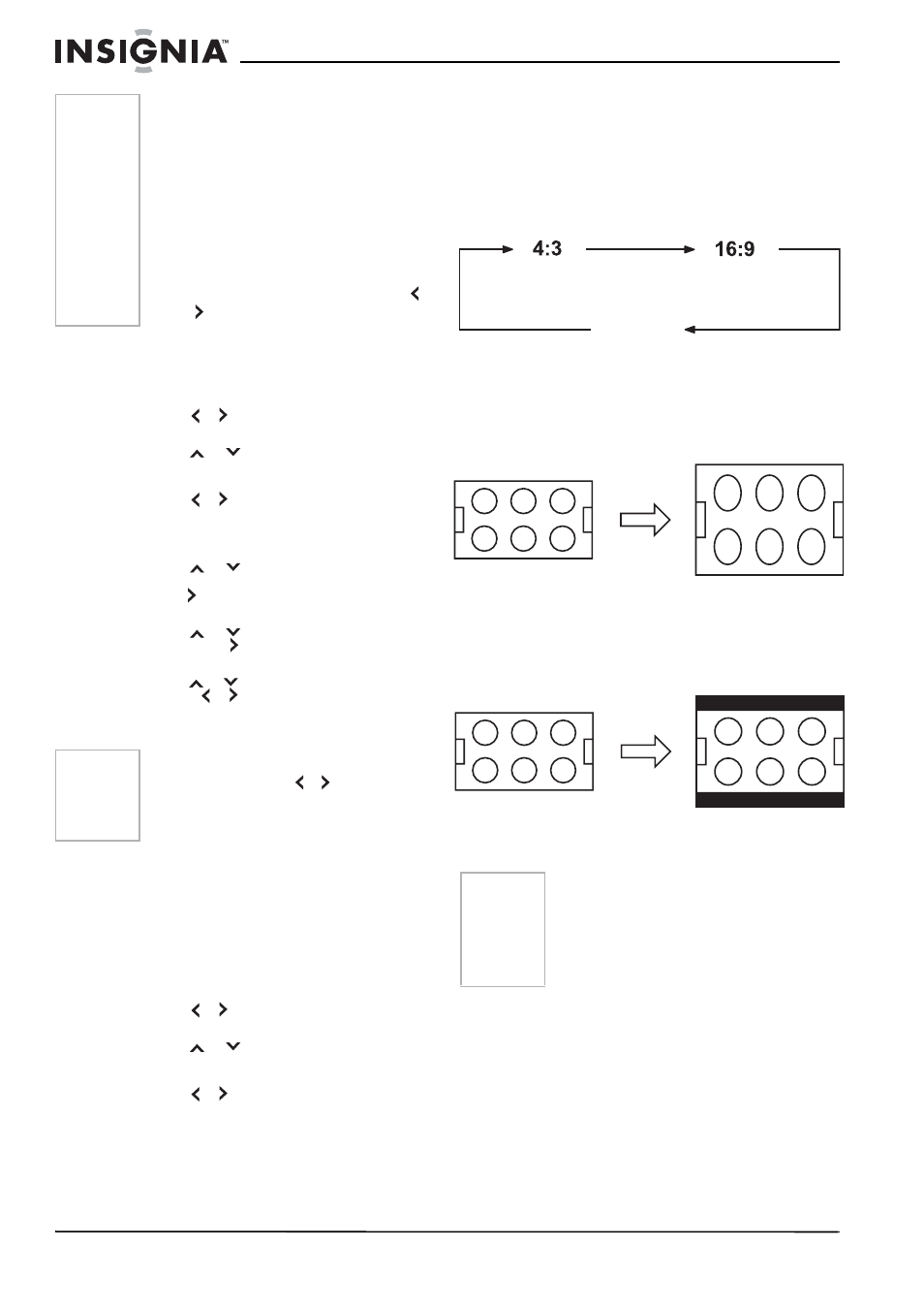 Para ajustar el temporizador de apagado, Establecimiento del tamaño de la imagen, Zoom (aumentar) | Tamaño de imagen 4:3, Tamaño de imagen 16:9 | Insignia NS-FTV27 User Manual | Page 61 / 72