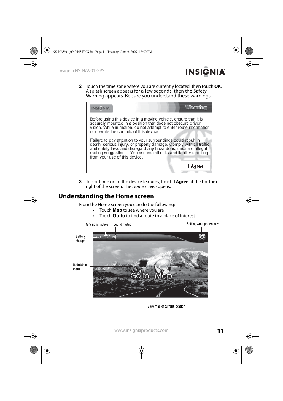 Understanding the home screen | Insignia NS-NAV01 User Manual | Page 11 / 45