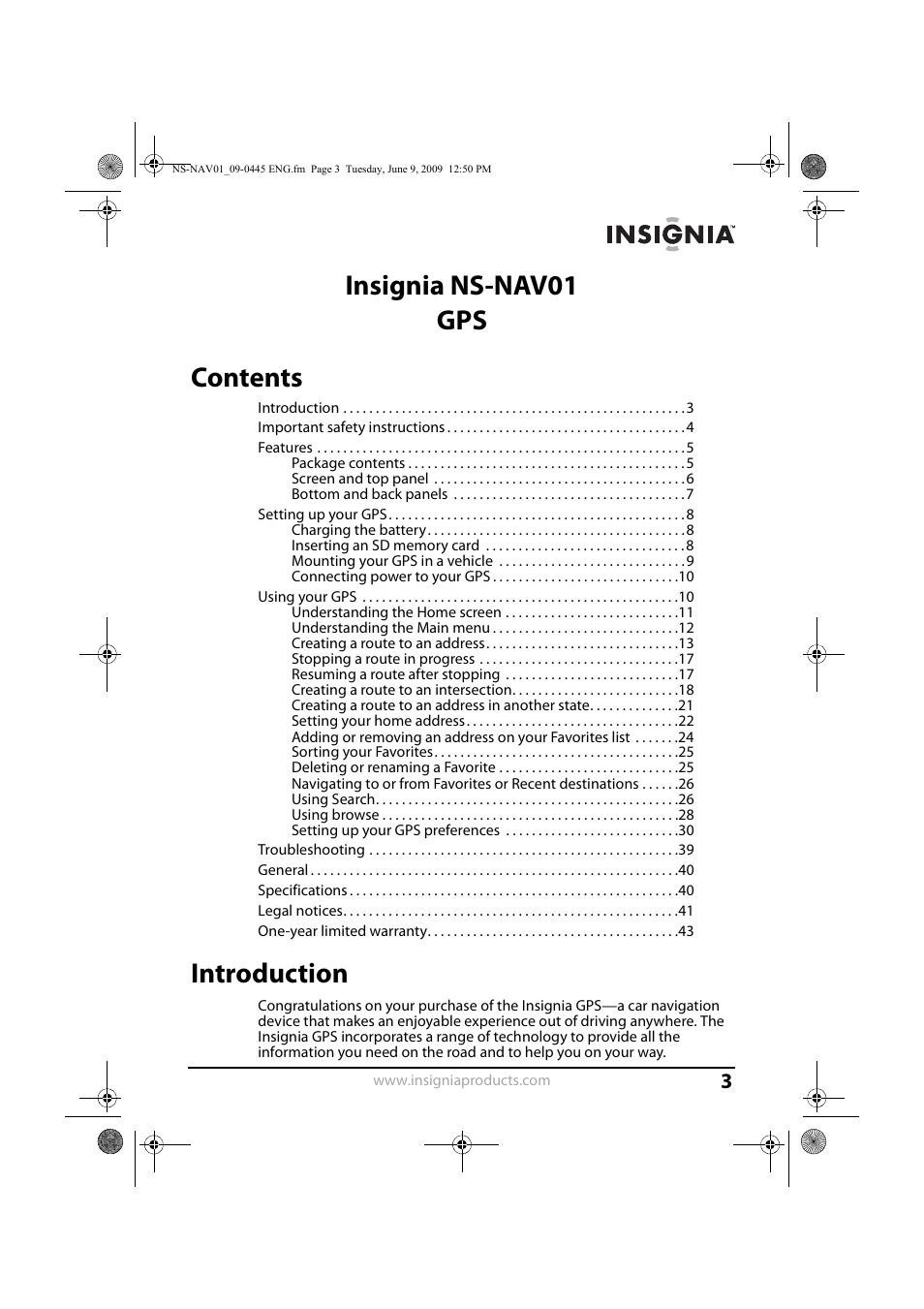 Insignia NS-NAV01 User Manual | Page 3 / 45