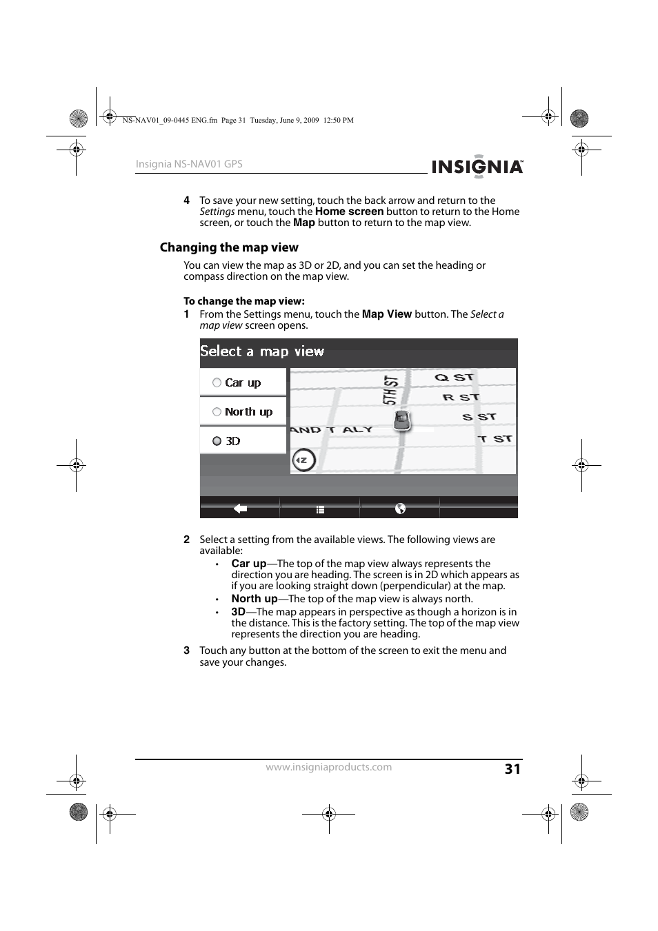Changing the map view | Insignia NS-NAV01 User Manual | Page 31 / 45