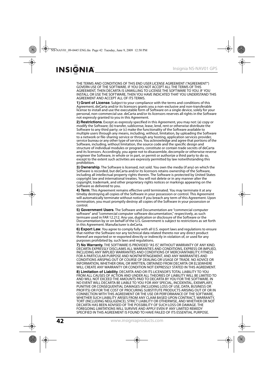 Insignia NS-NAV01 User Manual | Page 42 / 45