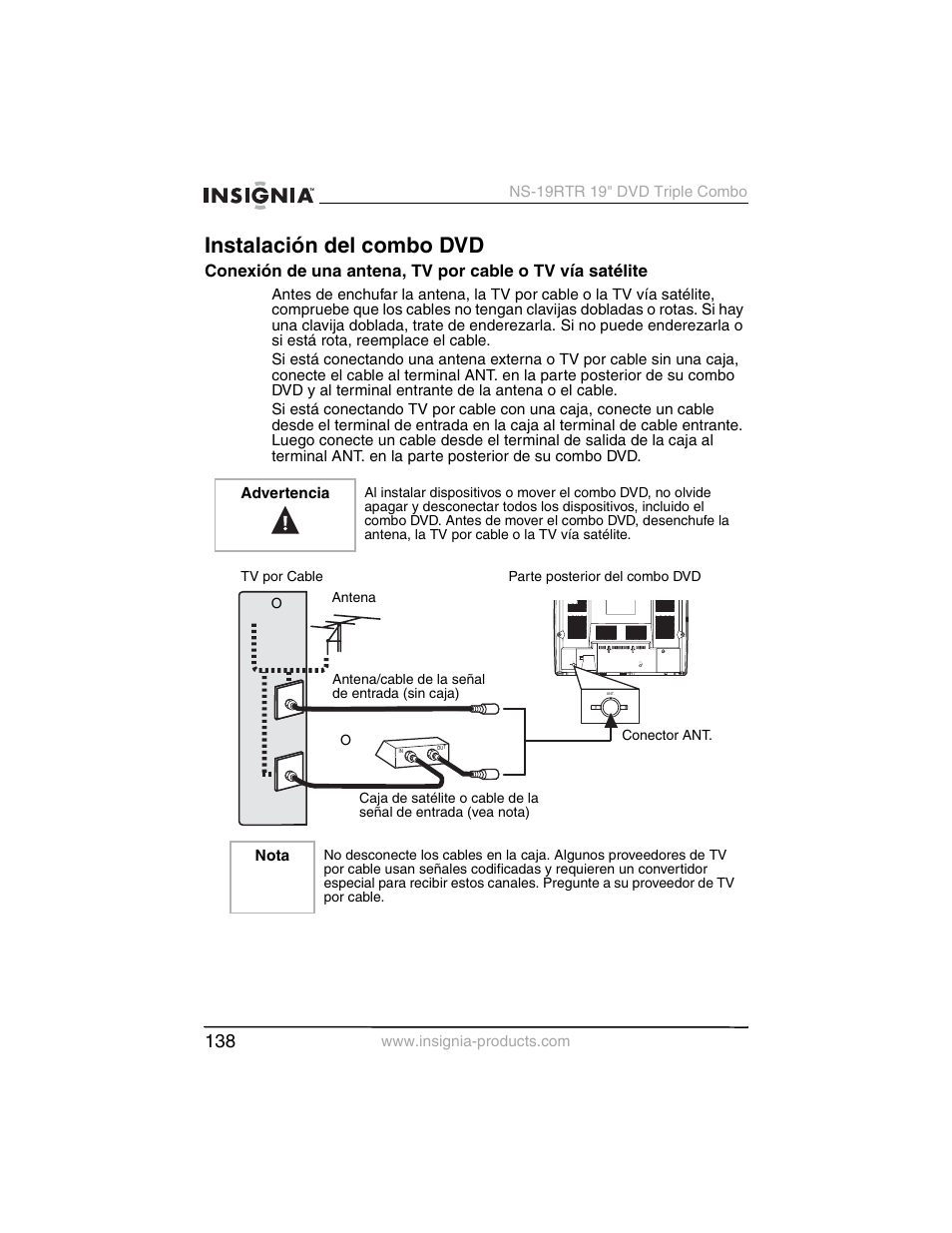 Instalación del combo dvd | Insignia NS-19RTR User Manual | Page 139 / 190
