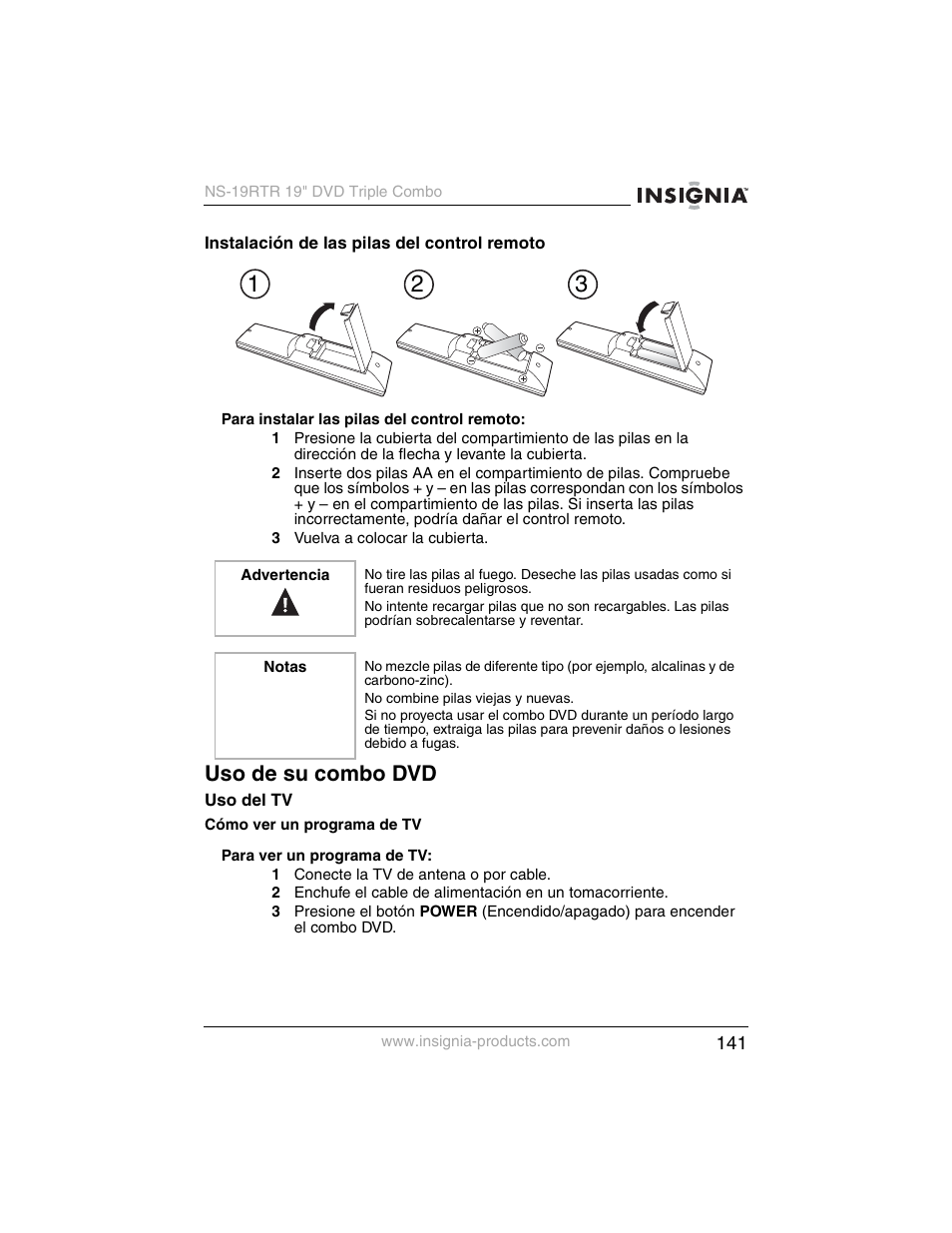 Uso de su combo dvd | Insignia NS-19RTR User Manual | Page 142 / 190