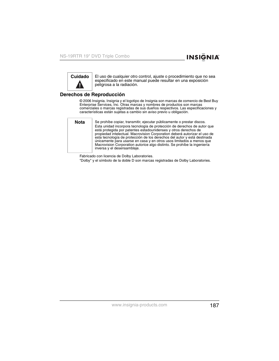 Insignia NS-19RTR User Manual | Page 188 / 190