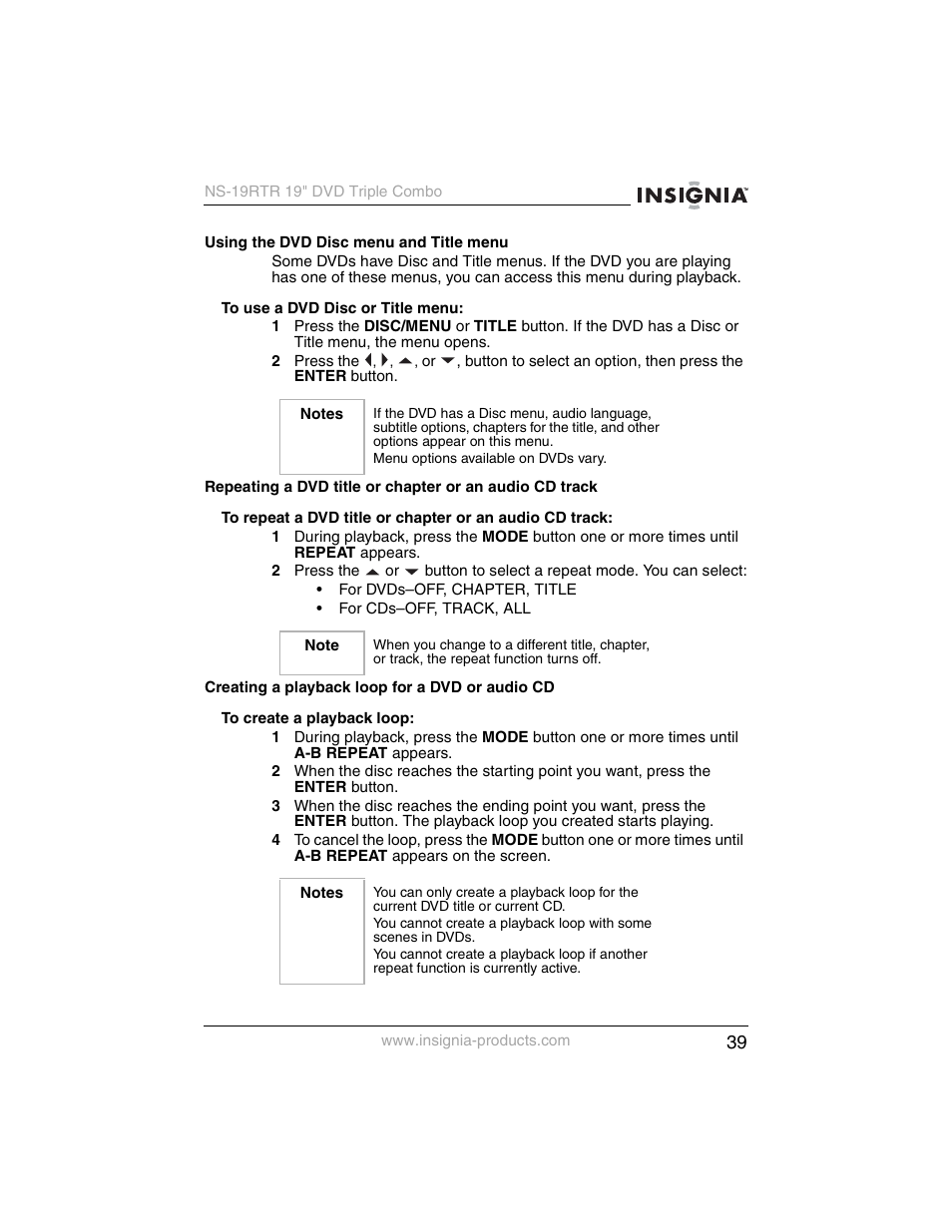 Insignia NS-19RTR User Manual | Page 40 / 190