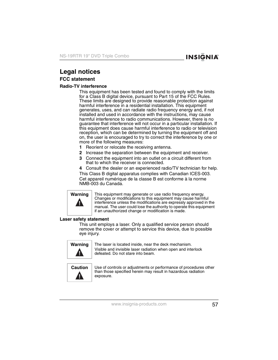 Legal notices | Insignia NS-19RTR User Manual | Page 58 / 190