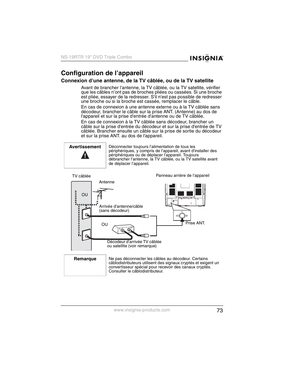 Configuration de l’appareil | Insignia NS-19RTR User Manual | Page 74 / 190