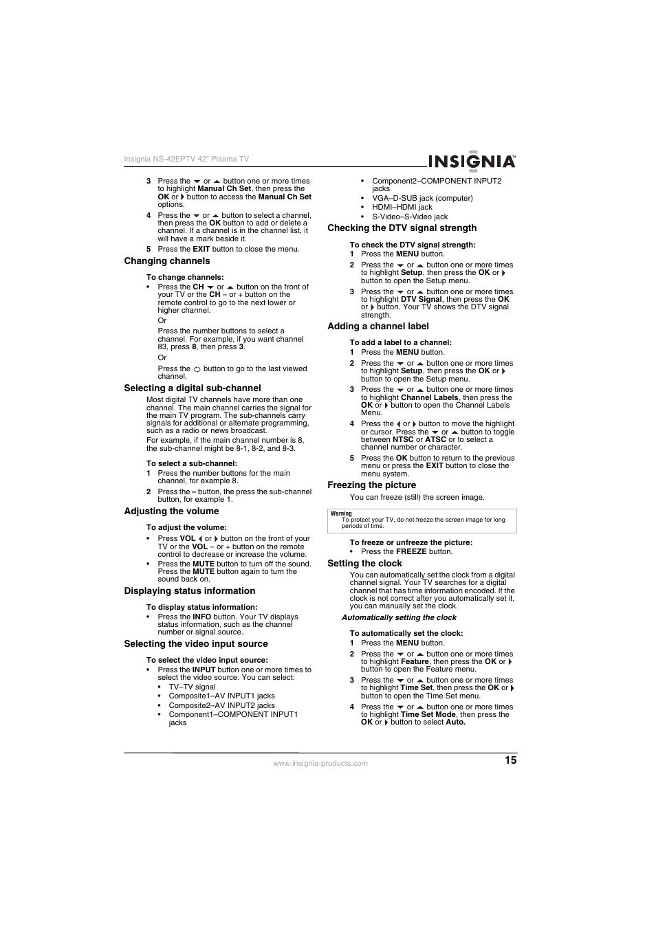 Insignia NS-42EPTV User Manual | Page 15 / 80