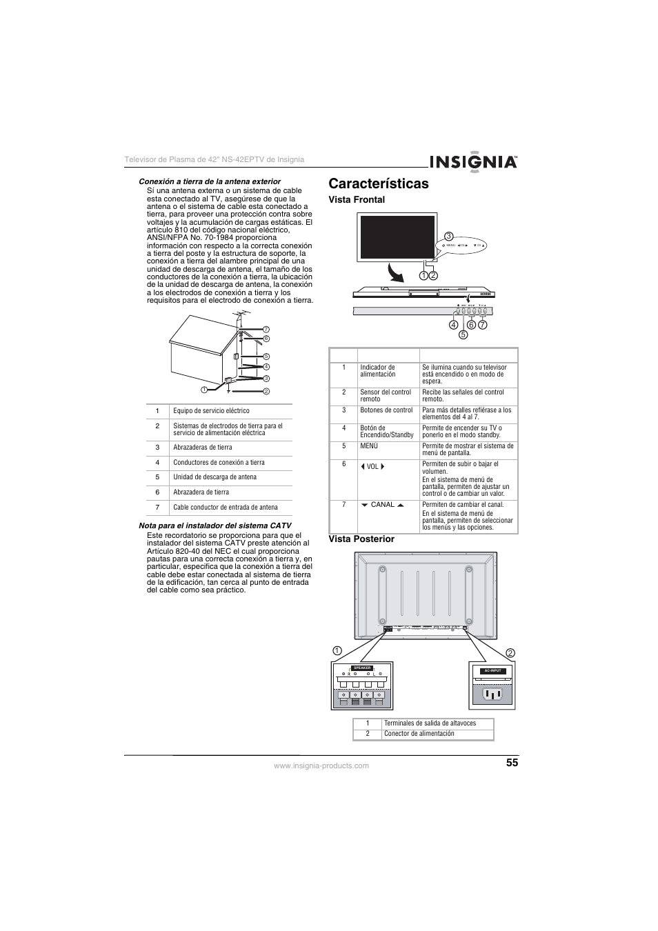 Características | Insignia NS-42EPTV User Manual | Page 55 / 80