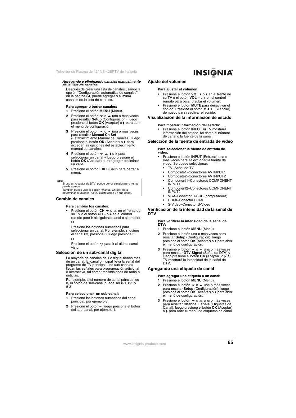 Insignia NS-42EPTV User Manual | Page 65 / 80