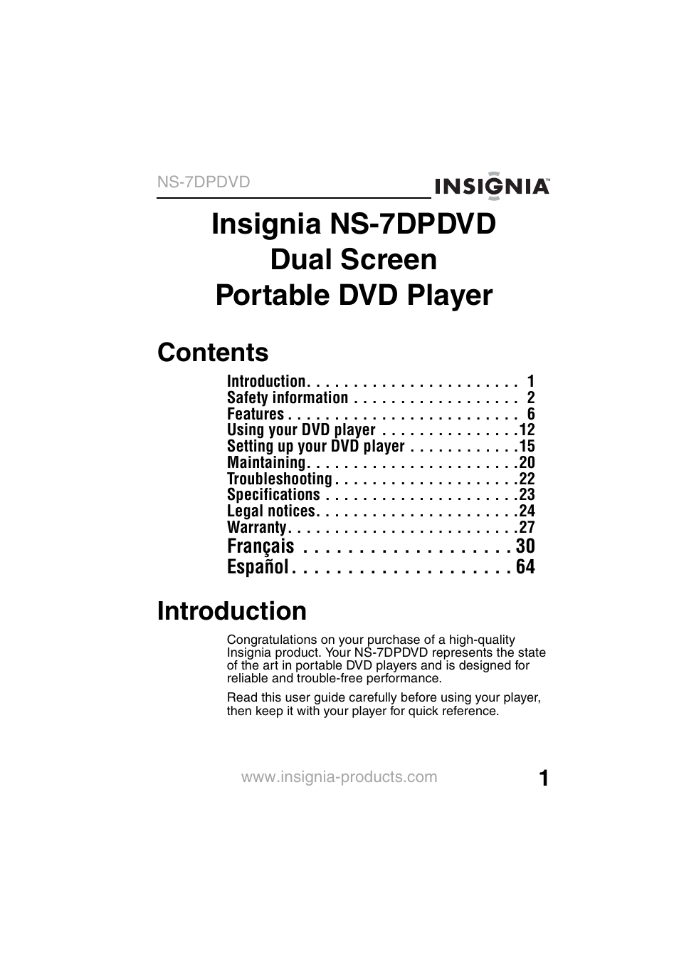 Insignia NS-7DPDVD User Manual | Page 3 / 100