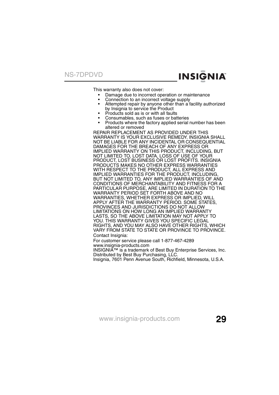 Ns-7dpdvd | Insignia NS-7DPDVD User Manual | Page 31 / 100