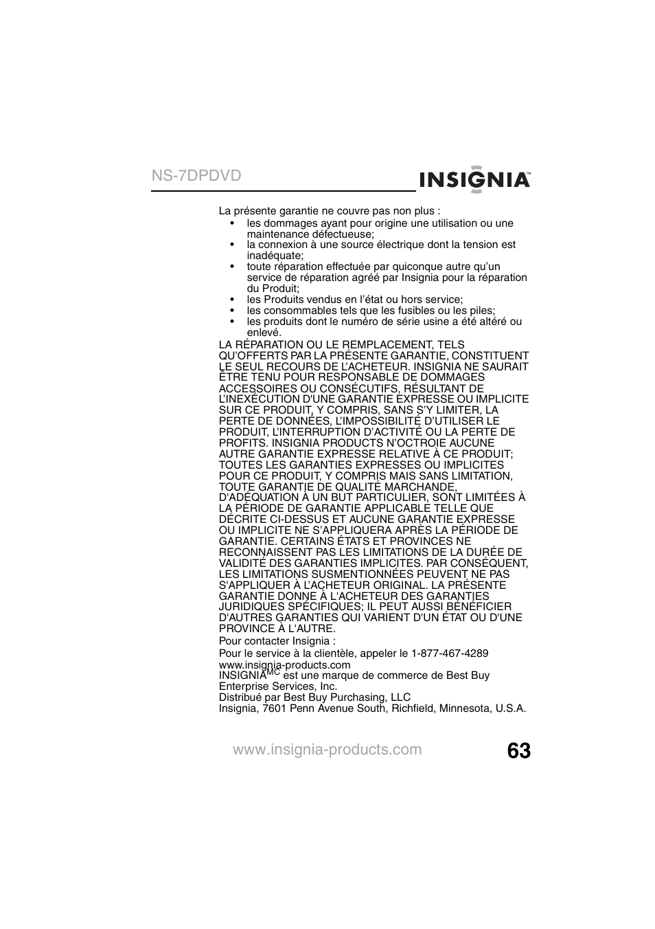 Ns-7dpdvd | Insignia NS-7DPDVD User Manual | Page 65 / 100