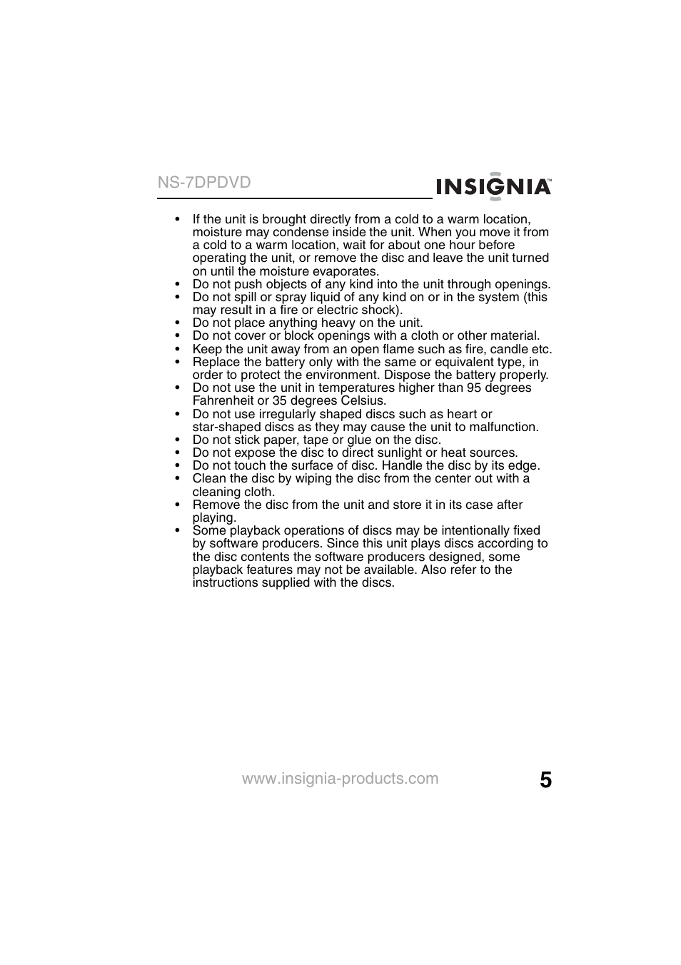 Ns-7dpdvd | Insignia NS-7DPDVD User Manual | Page 7 / 100