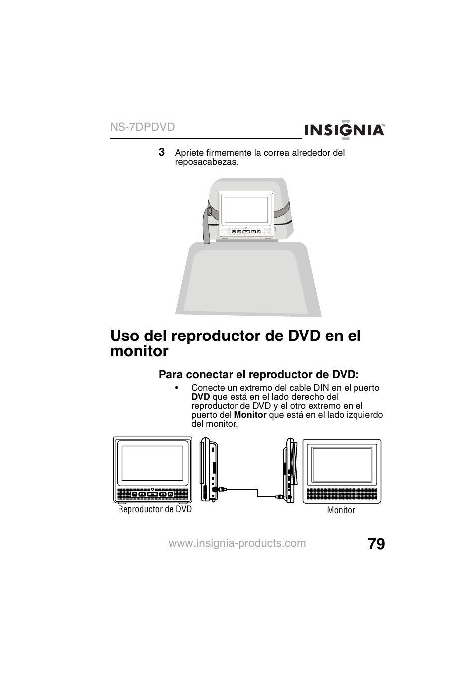 Uso del reproductor de dvd en el monitor | Insignia NS-7DPDVD User Manual | Page 81 / 100