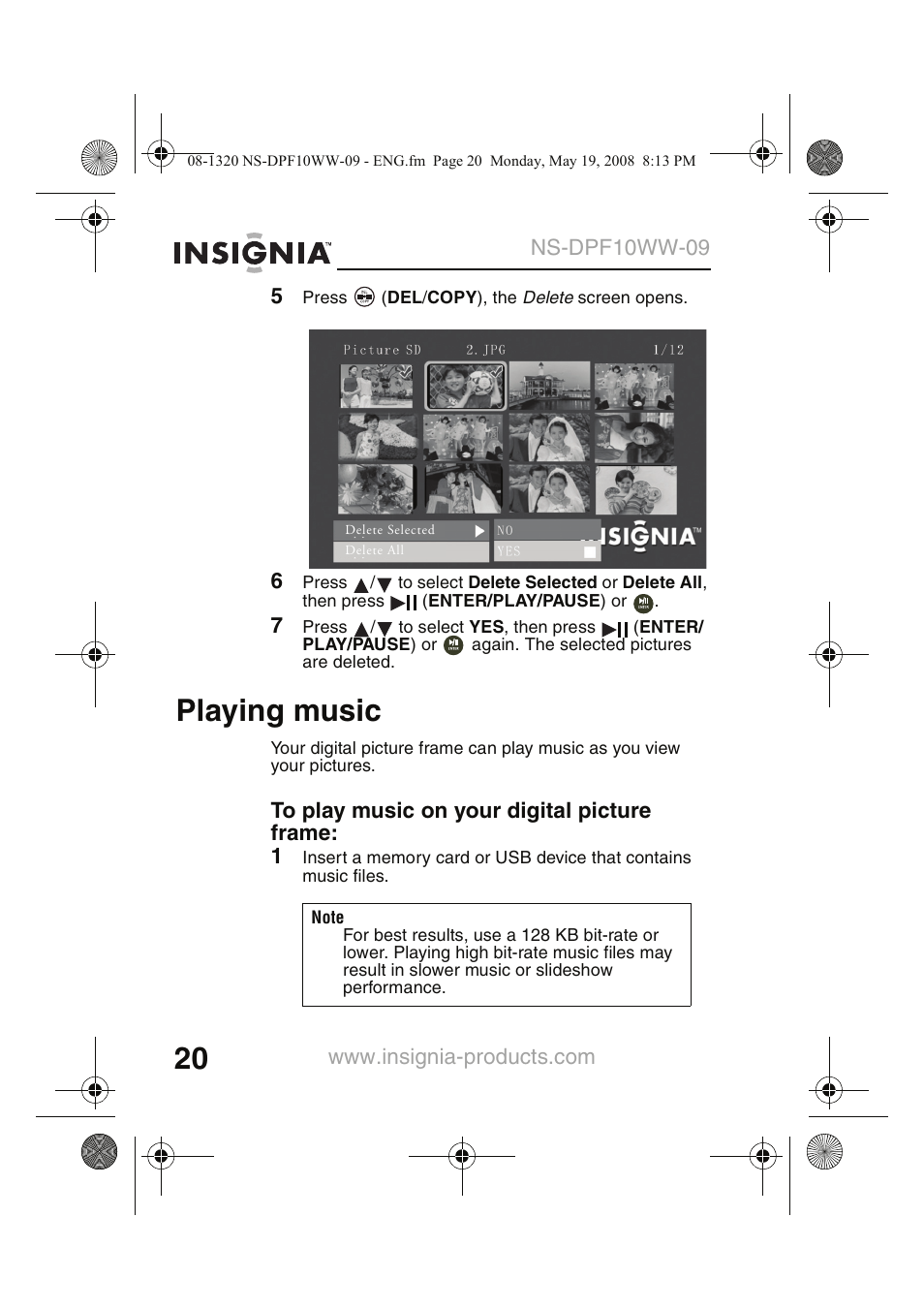 Playing music | Insignia NS-DPF10WW-09CA User Manual | Page 22 / 48