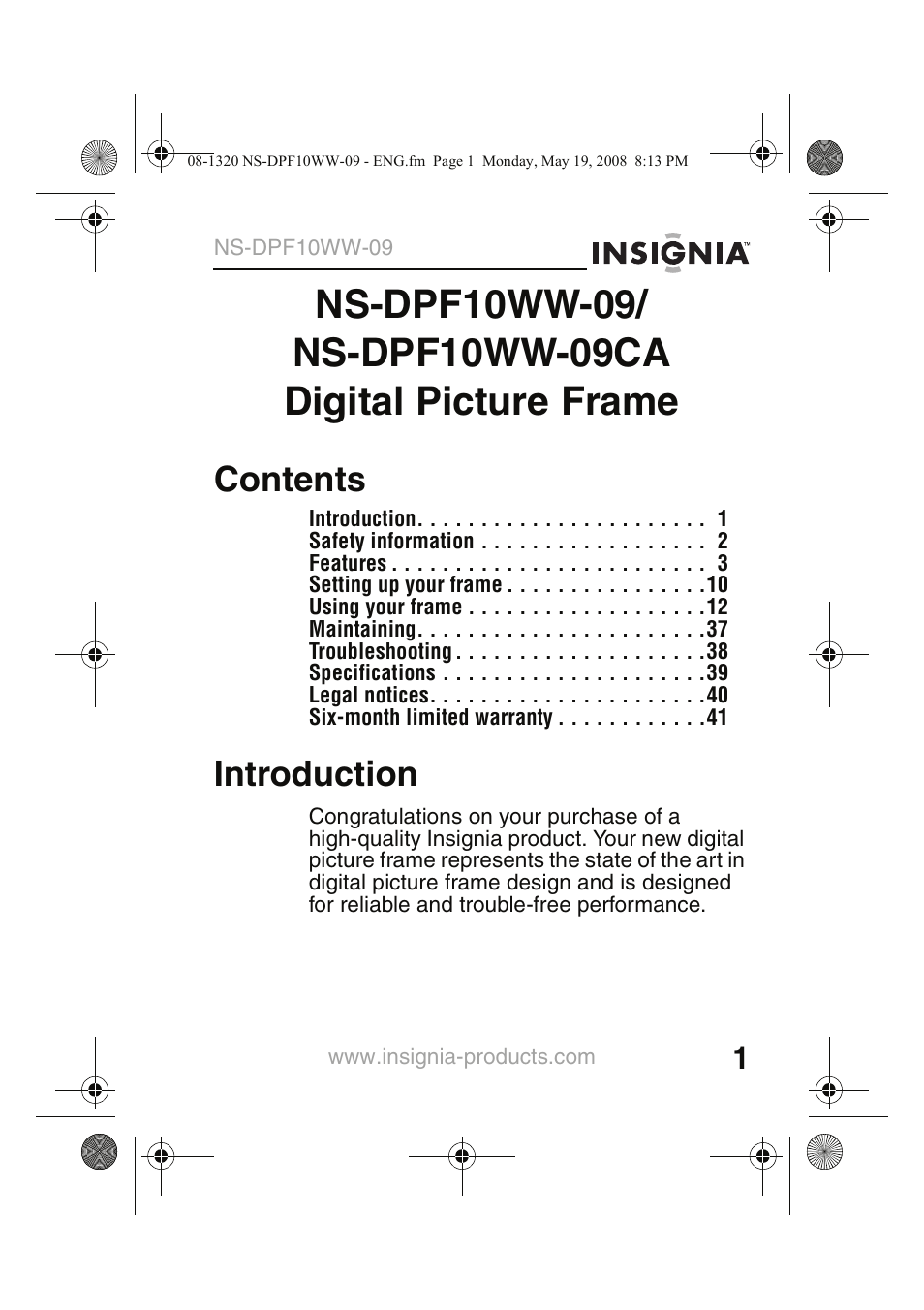 Insignia NS-DPF10WW-09CA User Manual | Page 3 / 48
