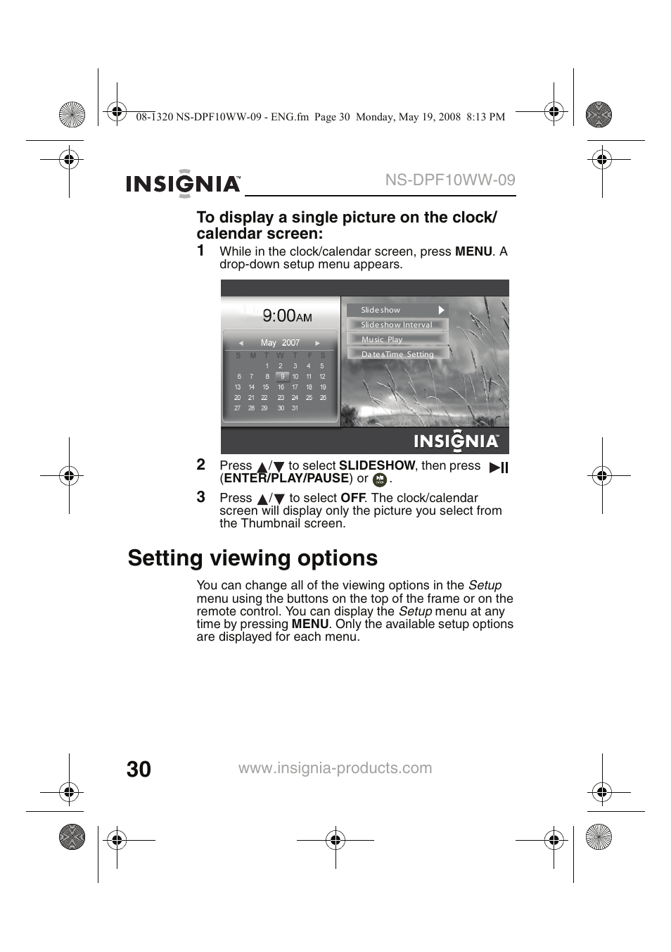 Setting viewing options | Insignia NS-DPF10WW-09CA User Manual | Page 32 / 48