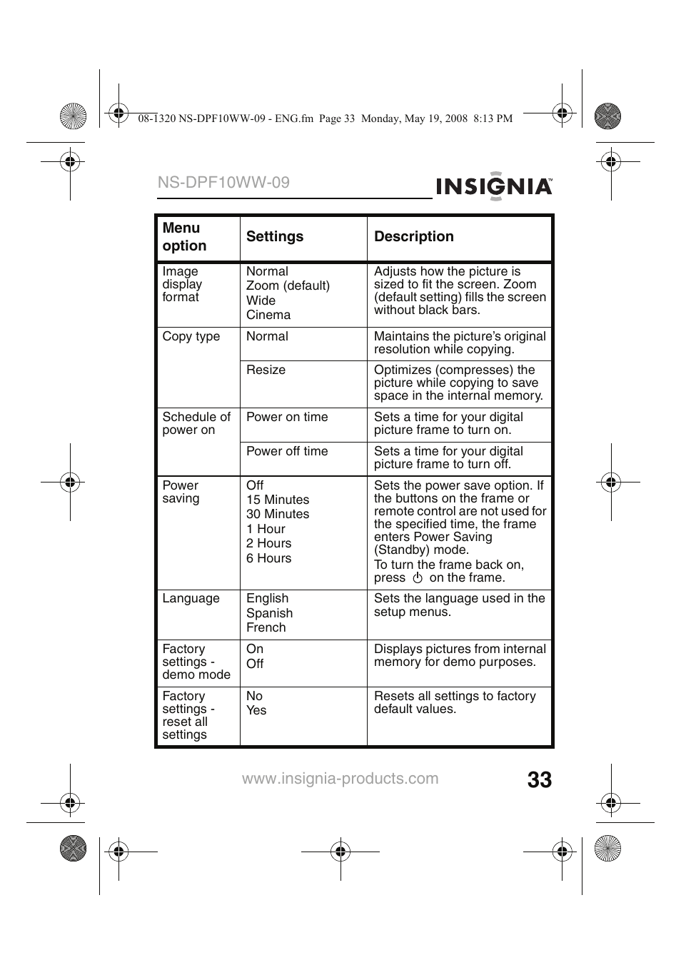 Ns-dpf10ww-09 | Insignia NS-DPF10WW-09CA User Manual | Page 35 / 48