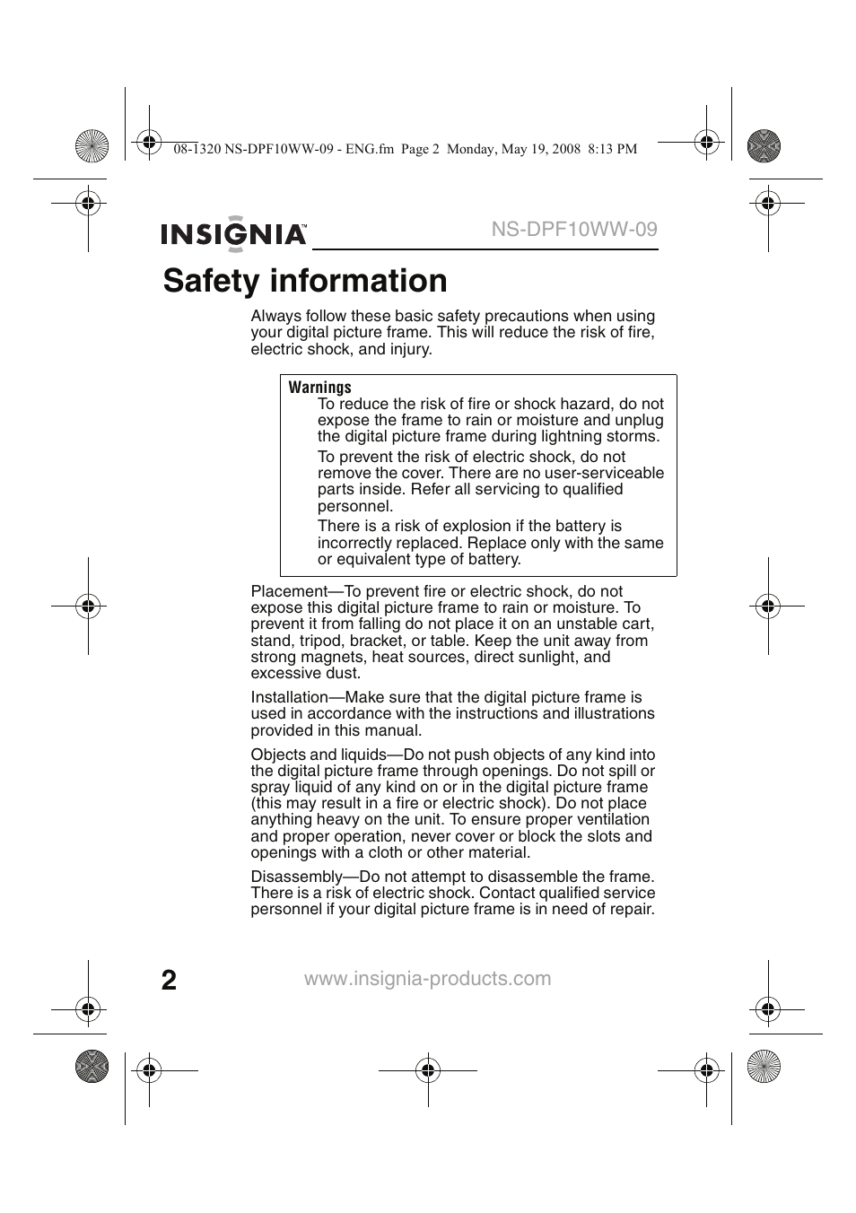 Safety information | Insignia NS-DPF10WW-09CA User Manual | Page 4 / 48