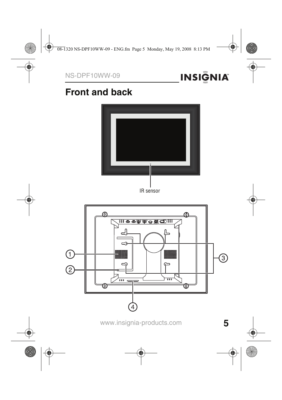 Front and back | Insignia NS-DPF10WW-09CA User Manual | Page 7 / 48