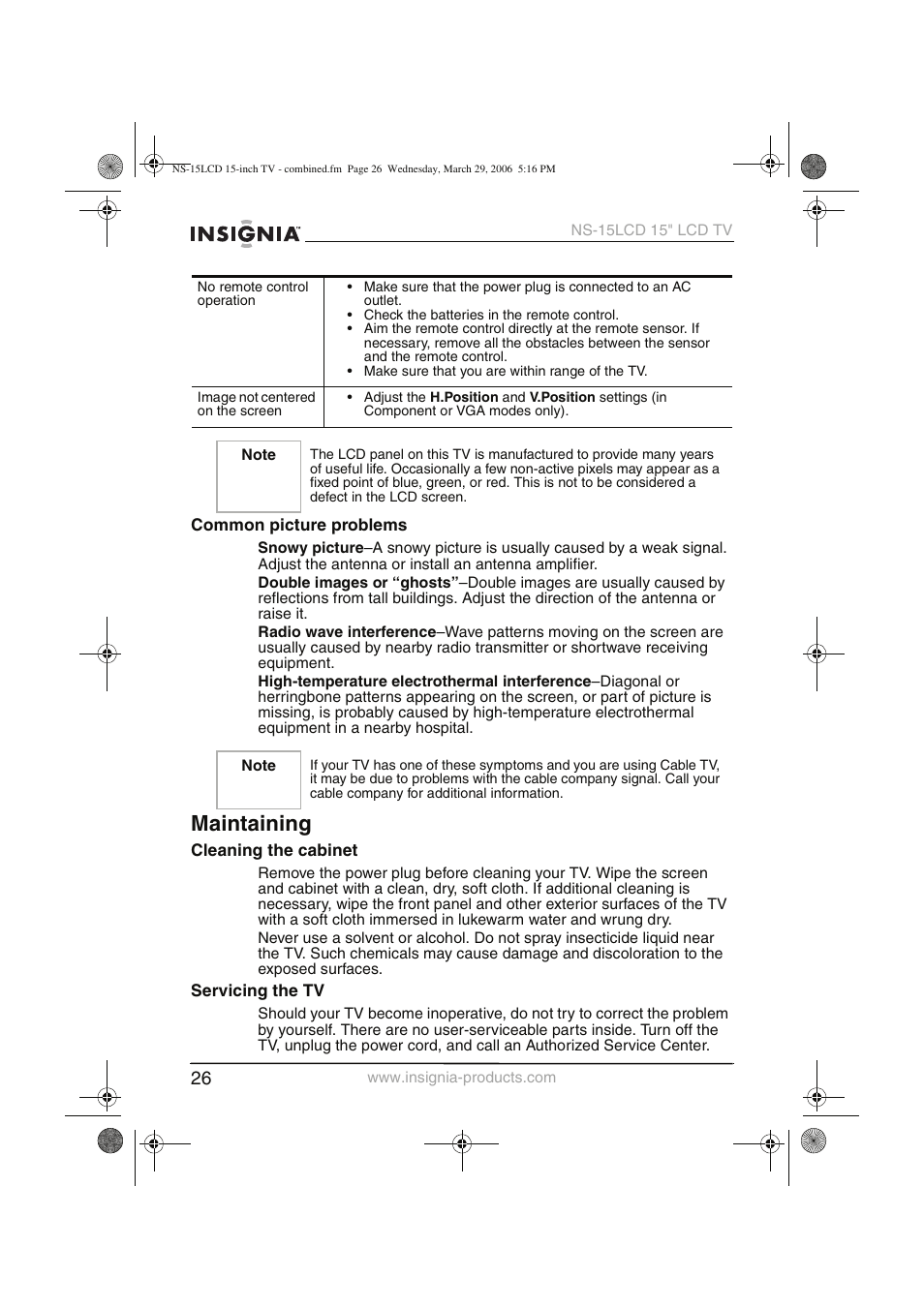 Maintaining | Insignia NS-15LCD User Manual | Page 27 / 90