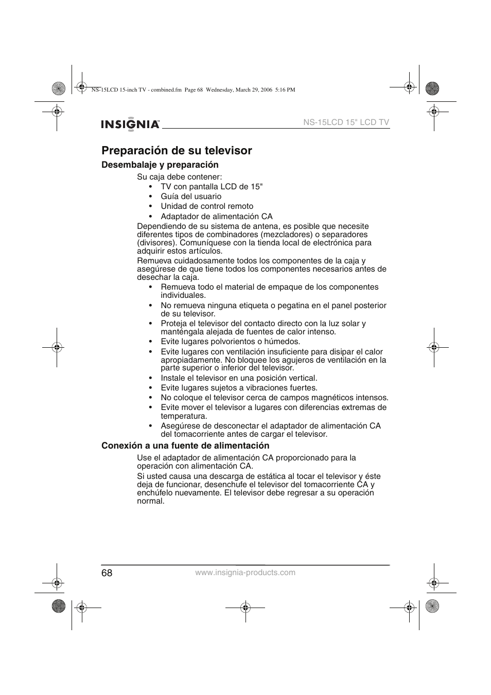 Preparación de su televisor | Insignia NS-15LCD User Manual | Page 69 / 90