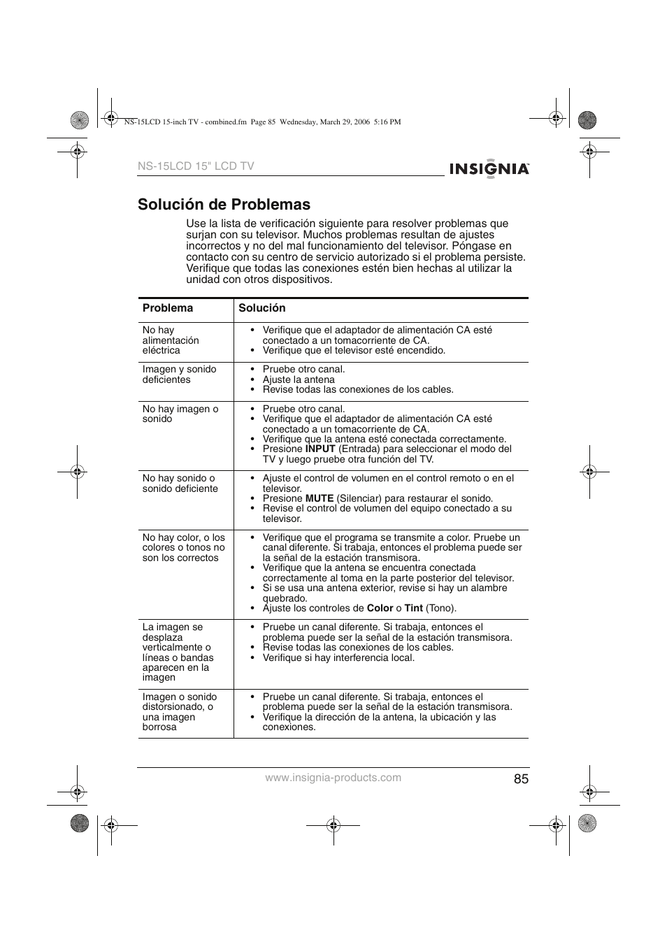 Solución de problemas | Insignia NS-15LCD User Manual | Page 86 / 90