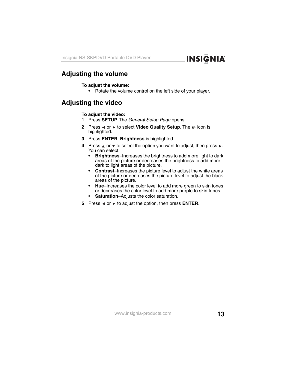 Adjusting the volume, Adjusting the video | Insignia NS-SKPDVD User Manual | Page 15 / 36