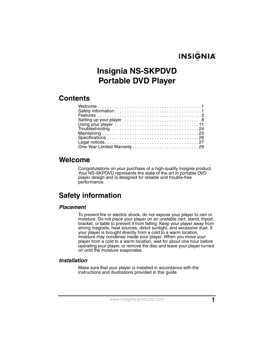 Insignia NS-SKPDVD User Manual | Page 3 / 36