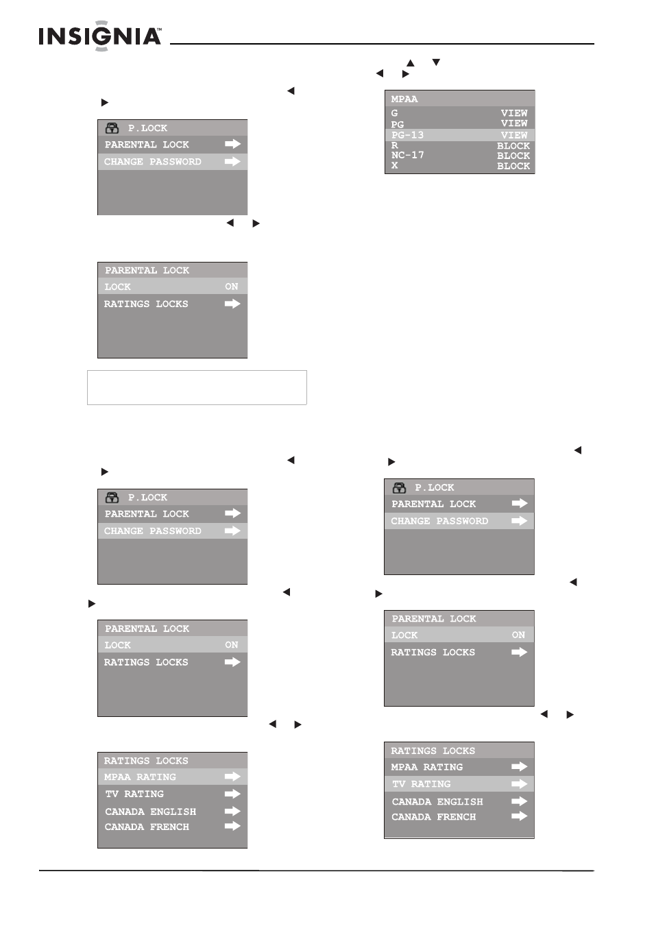 Setting up mpaa ratings, Setting up tv ratings | Insignia NS-F24TV User Manual | Page 16 / 66